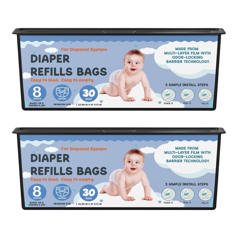 Fununcat Diaper Pail Refills Bags with 30 Bags Compatible with Genie Easy Roll Signature Diaper Pails and Platinum Diaper Pails, Lasts Up to 8 Months, 7-Layer Odor-Barrier Technology, 2 Packs (60 Bags) - Image 1